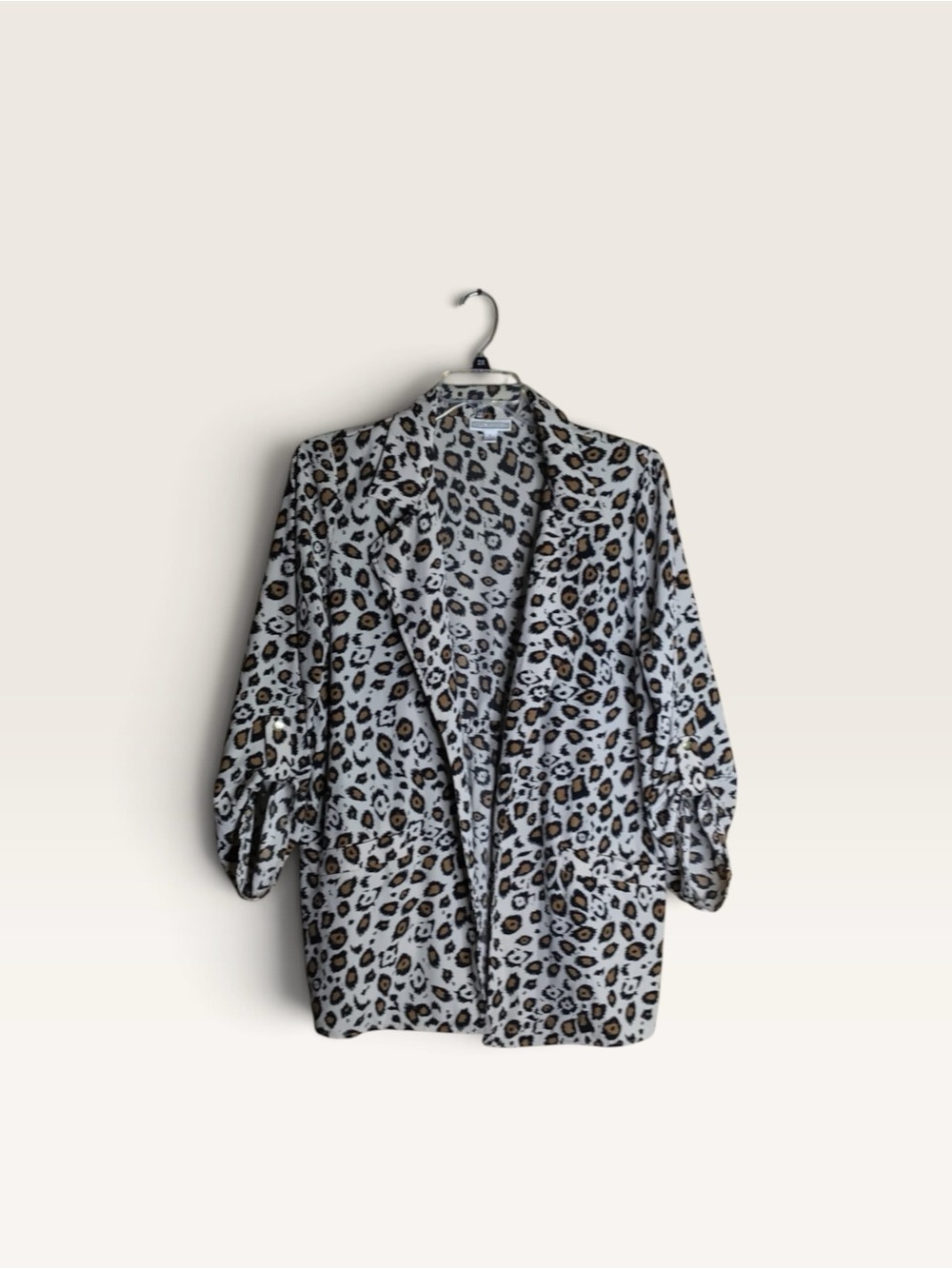 Dana Buchman L Leopard Print Open Front Jacket Blazer Animal Print